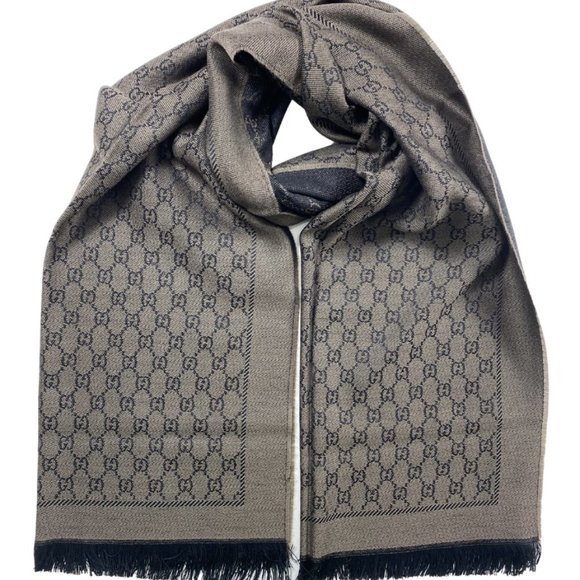 Gucci Other - NWT Rare Brown-Grey Gucci Large Wool Signature GG Jacquard Scarf Sale